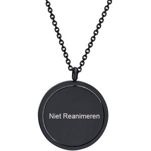 Gegraveerde Niet Reanimeren Ketting - Niet Reanimeren Penning - Do Not Resuscitate - Gegraveerd - Cirkel - Ronde Draaibare Hanger - Spinner - Draaibaar - Roestvrij Staal - RVS - Verstelbaar - Zwart