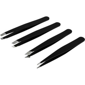 Benson 4-delige pincet set - veelzijdig - zwart - 9 cm