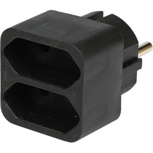 Stopcontact splitter - duo - zwart - voor 2 platte stekkers - verdeelstekkers