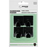 Benson - Handdoekhaken - Zwart - Metaal - Zelfklevend - 4 Stuks