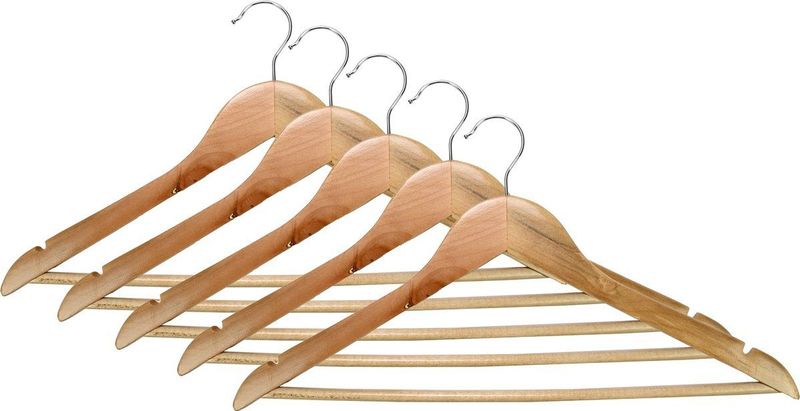 Benson Kledinghangers met Broekstang - Hout - 360° Haak - 5 stuks