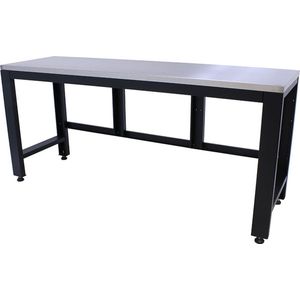 Kraftmeister werkbank Pro 204 cm - Werktafel met RVS werkblad - Zwart