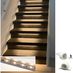 Trapverlichting led bewegingssensor set - Led strips 50 cm met warm wit licht - Set in aluminium profiel voor max. 16 treden