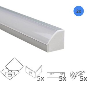Led strip profiel hoek - 2x Hoekprofiel van 2M - incl. afdekkap - Voordeelset van 2x 2m hoekprofiel - Led hoekprofiel - Wit