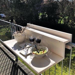 GoudmetHout Balkontafel Niet Inklapbaar XL - Balkonbar- Balkon tafel - 99 cm - Hout - White wash - Reling Extra Breed