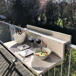 GoudmetHout Balkontafel Niet Inklapbaar XL - Balkonbar- Balkon tafel - 99 cm - Hout - Grey wash - Reling Extra Breed