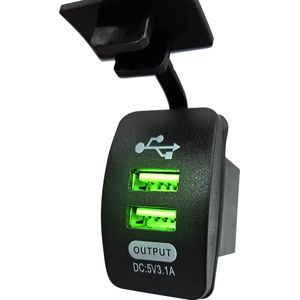 12V USB Autolader 2 Poorten Inbouw - 5V/3.1A - PUSB1-G - USB Stopcontact Auto, Boot en Camper - Groen