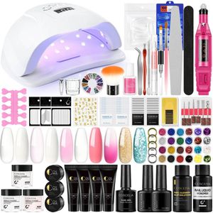 Polygel- polygel starter set professional - polygel nagels- Pakket omvat 1x80W Nagel Droger Lamp 4 x Poly Gel 1 x Top Coat 1 x Base Coat 3 x UV Gel 3 x Acryl Poeder 1 x Mini Nail Boor Machine 1 x Gradient Crystal Nail Borstel 1x20Pcs Nail