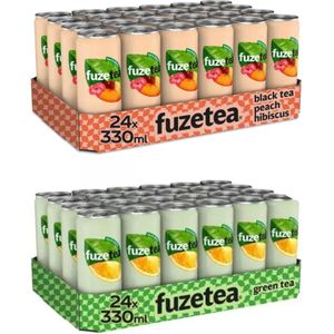 Fuze Tea Pack Green Tea sleekcan 24x330 ml NL en Black Tea Peach Hibiscus 24x330 ml NL