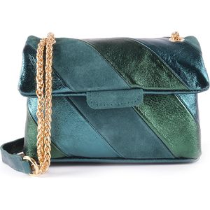 Giuliano Rainbow Metallic Schoudertas - Petrol - Echt leer - Made in Italy