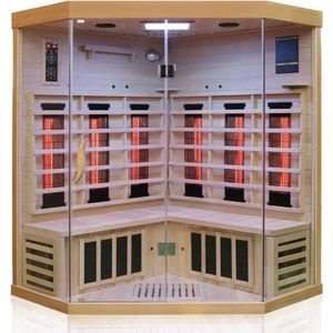 MARA Infraroodcabine - 2/4 personen - Dual Therm - Hemlock Hout - Volspectrumstraler - LED-kleurlicht, Bluetooth, FM, MP3, USB - 140 x 140 x 190 cm