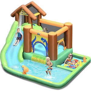 Mara Opblaasbaar Speelzwembad - Waterglijbaan - Kinderzwembad - Waterpark - Voor Kinderen - Buitenspeelgoed - Inclusief Ventilator - Groen - Paars - 368 x 303 x 230 cm