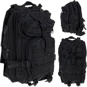 MOZY - Survival Backpack - 25 Liter - Zwart - Militaire Rugzak - 5 Vakken - Verstelbaar - Verstevigde Schouderbanden - Heup en Borstgordel - Wandel Rugtas