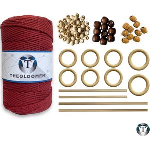 Macramé Pakket | 200 METER | Incl. Handleiding | Bordeaux | Starter Set | Ringen | Kralen |Stokken | Macramé Touw | 3mm | 100% Katoen | Macramé | Decoratie | DIY | Doe Het Zelf | Wandkleed | Dromenvanger | Plantenhanger | Tassen | TheOldOmen |