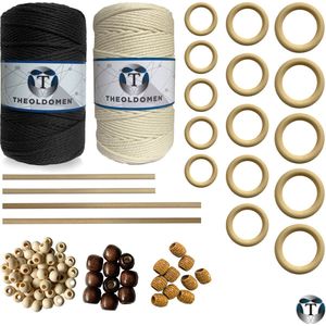 XXL Macramé Pakket | 400 METER | Incl. Handleiding | Starter Set | Ringen | Kralen | Stokken | Macramé Touw | 3mm | 100% Katoen | Macramé | Decoratie | DIY | Doe Het Zelf | Wandkleed | Dromenvanger | Plantenhanger | Tassen | TheOldOmen