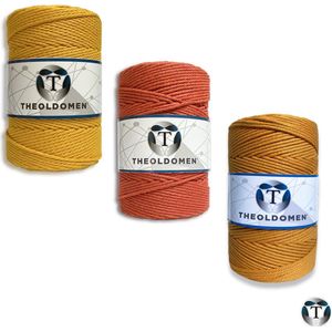 Macramé Koord | Bundelkorting | 600 meter | Oker | Rust | Goudgeel | 100% Katoen | Macramé | Macramé Touw | 3mm | Triple Twist | Plantenhanger | Dromenvanger | Wandkleed | Weven | Knopen | Breien | Haken | DIY | TheOldOmen |