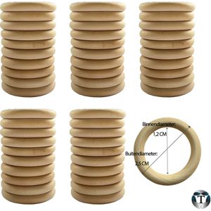 Houten Ringen | Set van 50 stuks | 2,5 CM | Hobby | DIY | Diverse Maten | Doe het zelf | Ringen | Kralen | Macramé | Plantenhanger | Wandkleed | Woondecoratie | Interieur | Natuurlijk | Onbewerkt | TheOldOmen |