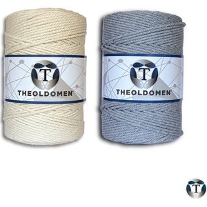 Macramé Koord | Bundelkorting | 400 meter | Beige | Lichtgrijs | 100% Katoen | Macramé | Macramé Touw | 3mm | Triple Twist | Plantenhanger | Dromenvanger | Wandkleed | Weven | Knopen | Breien | Haken | DIY | TheOldOmen |