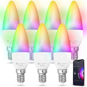 Lideka® - Slimme LED Smart Lampen - E14 - Set Van 7 - RGBW - met App - 6W - 600 Lumen - 2700K - 6500K - Smart LED Verlichting - Dimbaar - Google, Alexa en Siri