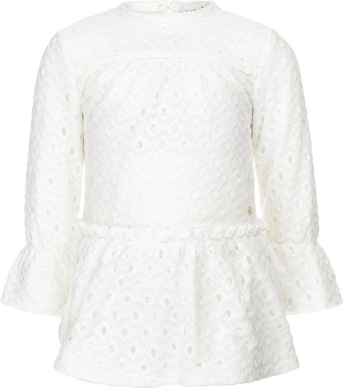 Koko Noko - Broderie Jurk - Gebroken Wit - Ruches op Heup en Pols