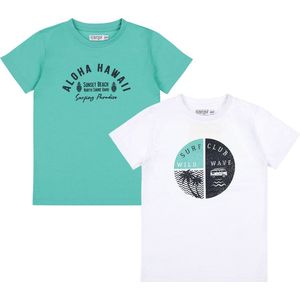 Dirkje Jongens 2 PACK T-shirt - Aqua green+white - Maat 104