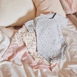 Dirkje - Korte Mouw Overslag Romper - Pink - 3 Stuks