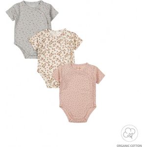 Dirkje - Korte Mouw Overslag Romper - Pink - 3 Stuks