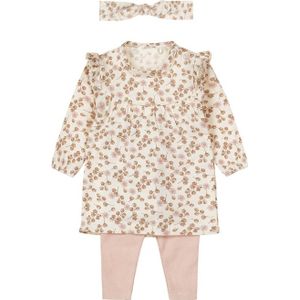 Dirkje - NOOS GIRLS - Kledingset - Off White - Jurk met Bloemetjes Print en Roze Legging
