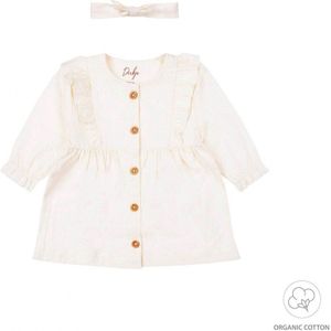 Dirkje - Ruffle Jurkje - Off White - 100% Organisch Katoen - Incl. Haarband