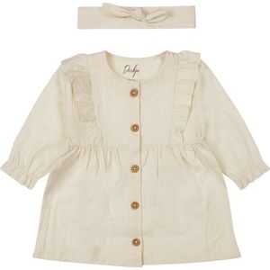 Dirkje - Ruffle Jurkje - Off White - 100% Organisch Katoen - Incl. Haarband