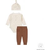 Dirkje - Bio Cotton - Kledingset - Bruin - Romper en Muts Offwhite - 3 delig