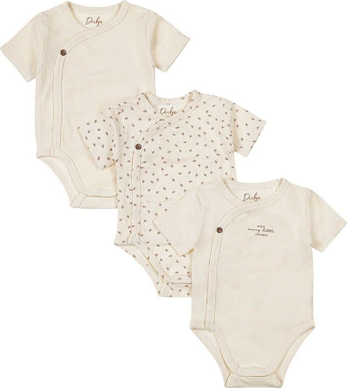 DIRKJE 2 Lagen Bodysuit - Gebroken Wit - Organic Cotton - 3 Stuks Uniseks