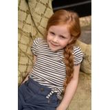 Koko Noko - T-shirt - Donkerblauw/Wit - Katoen/Lurex/Elastaan - Ronde Hals/Pofmouwen