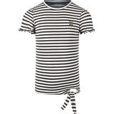 Koko Noko - T-shirt - Donkerblauw/Wit - Katoen/Lurex/Elastaan - Ronde Hals/Pofmouwen