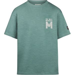 No Way Monday - Jongens T-shirt - Dusty Green - Katoen - Print op Borst en Rug