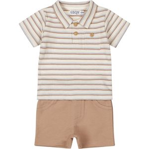 Dirkje - Babyset - Polo en Shorts - Beige, Bruin, Licht Blauw - Katoen