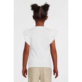 Koko Noko - T-shirt - Wit - Katoen met Elastaan - Ronde Hals, Kapmouwtjes, Broderie en Ruches
