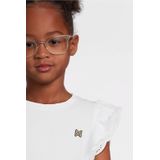 Koko Noko - T-shirt - Wit - Katoen met Elastaan - Ronde Hals, Kapmouwtjes, Broderie en Ruches