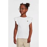 Koko Noko - T-shirt - Wit - Katoen met Elastaan - Ronde Hals, Kapmouwtjes, Broderie en Ruches