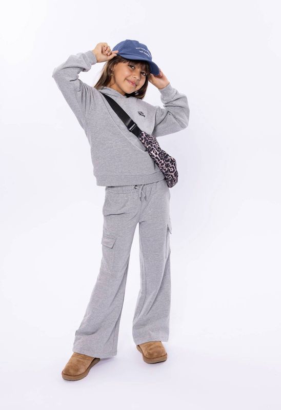 No Way Monday - Wide Leg Cargo Broek - Grijs Melange