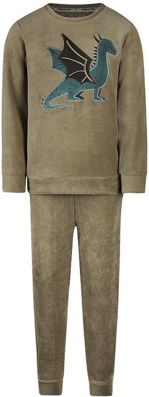 Charlie Choe - Velours Pyjama - Groen - Draak - Warme Winter Kinder Pyjama