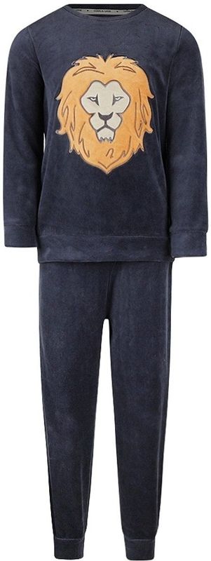 Charlie Choe - Velours Pyjama - Blauw - Leeuw - Warme Winter Kinder Pyjama