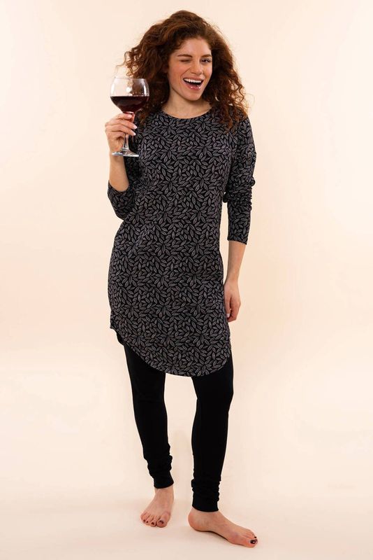 Charlie Choe - Nachthemd - Zwart - Lange Mouwen - Ronde Hals