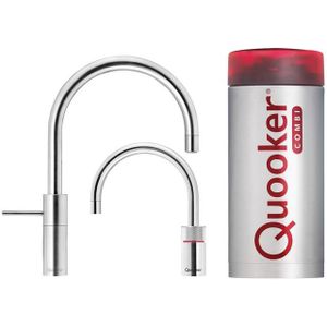 Quooker Nordic Round Twintaps - draaibare uitloop - Combi reservoir - Warm / kokend water - RVS 22NRRVSTT