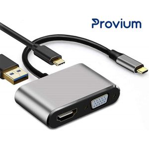 USB-C Hub - 4 in 1 - HDMI - VGA - USB 3.0 - USB-C Docking Station adapter splitter - Grijs - Provium