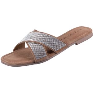 Lazamani - Lexi - Slippers - Zilver - Leren - Gekruiste Bandjes met Strass