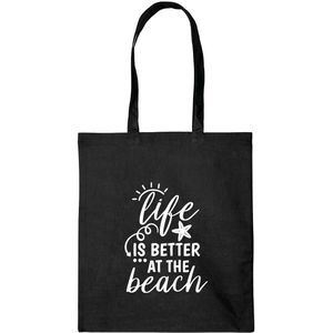 LBM zomer tas - Life is better at the beach - Zwart