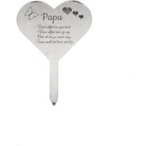 Grafsteker voor papa - Bloemensteker - Hartvorm zilver