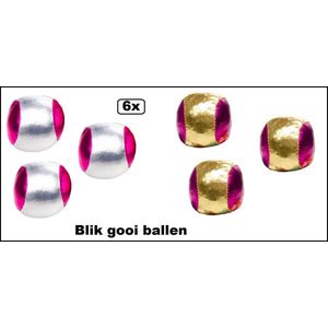 6x Bal voor blikgooien metallic 4 cm zilver/roze en goud/roze - sport en spel blik werpen gooien kermis vermaak thema feest