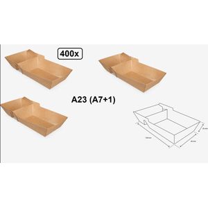 400x BIO Nature kraft frietbakje met sausvak bruin A23 (A7+1) - Friet patat frites saus friet bakje snack next generation carnaval festival thema feest composteerbare